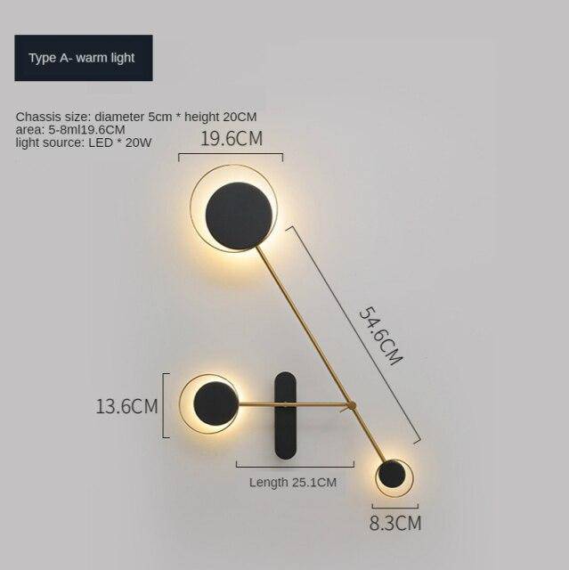 Applique murale design LED avec plusieurs disques noirs Loft