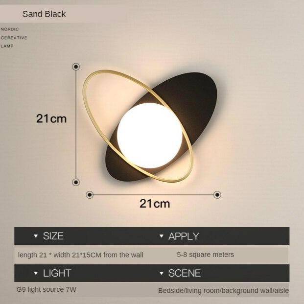 wall lamp Designer LED wall lamp with rounded base and gold ring Shadow