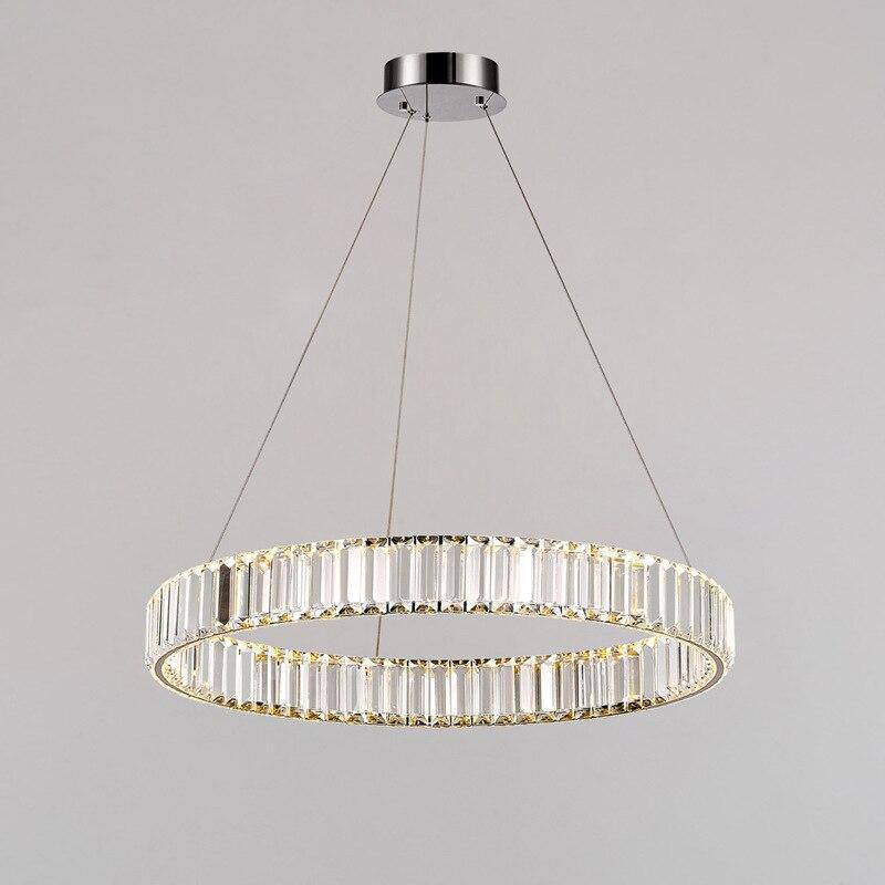 Lámpara de suspensión design LED dorado con anillo de cristal Lujo