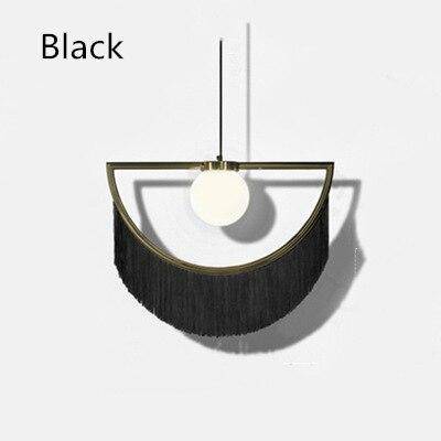 pendant light LED design with metal half-circle and colored pendant