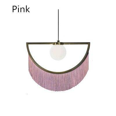 pendant light LED design with metal half-circle and colored pendant