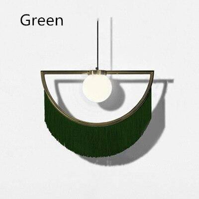 pendant light LED design with metal half-circle and colored pendant