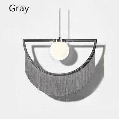 pendant light LED design with metal half-circle and colored pendant