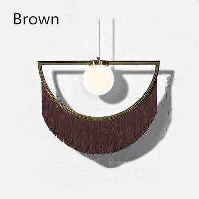 pendant light LED design with metal half-circle and colored pendant