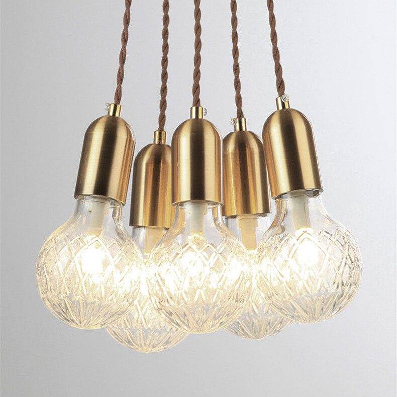 Suspension design LED dorée avec abat-jour en verre cristal Loft - vue 4 sur 4