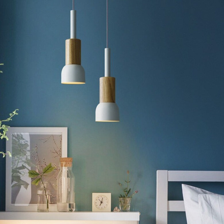 Lámpara de suspensión design de madera y metal con diversas formas Ventana