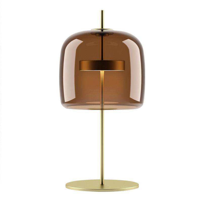 LED table lamp in gold metal and lampshade in retro glass Light