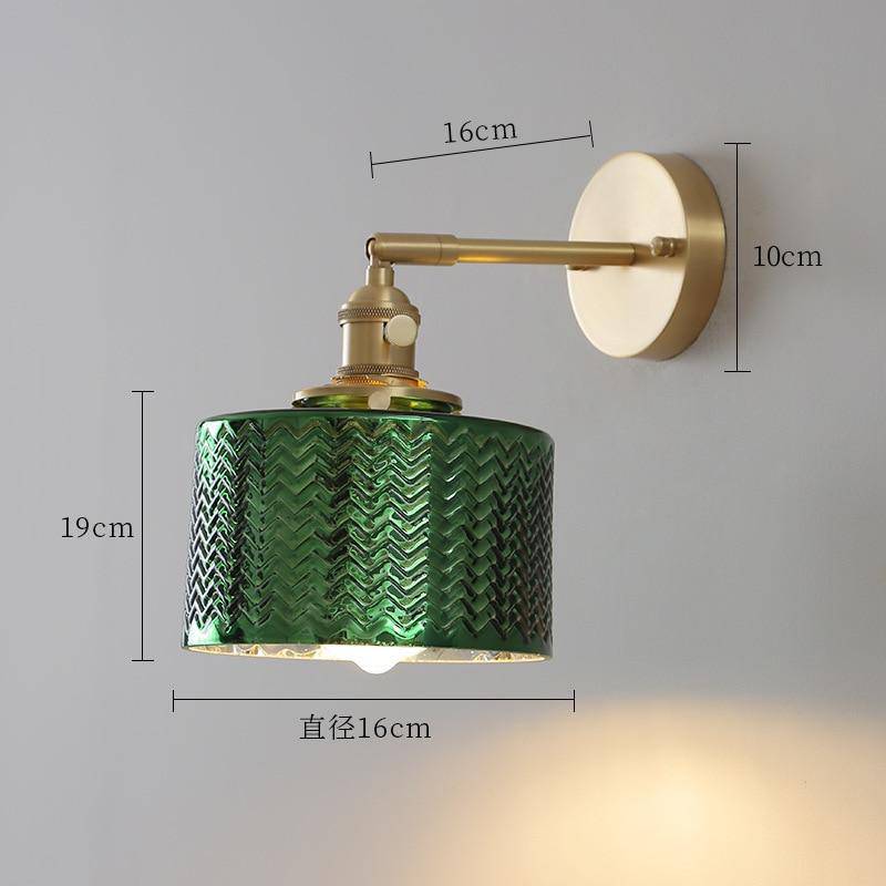Applique murale design à LED dorée et abat-jour en verre rétro