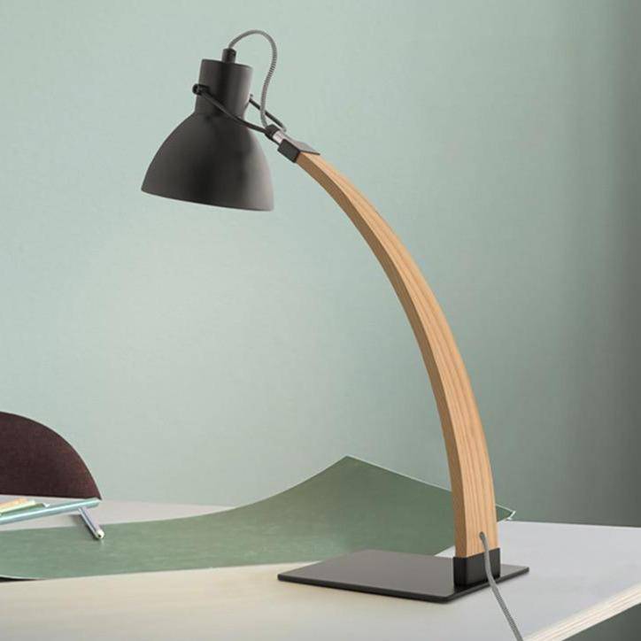 Lampe à poser design LED en bois avec abat-jour en métal Loft