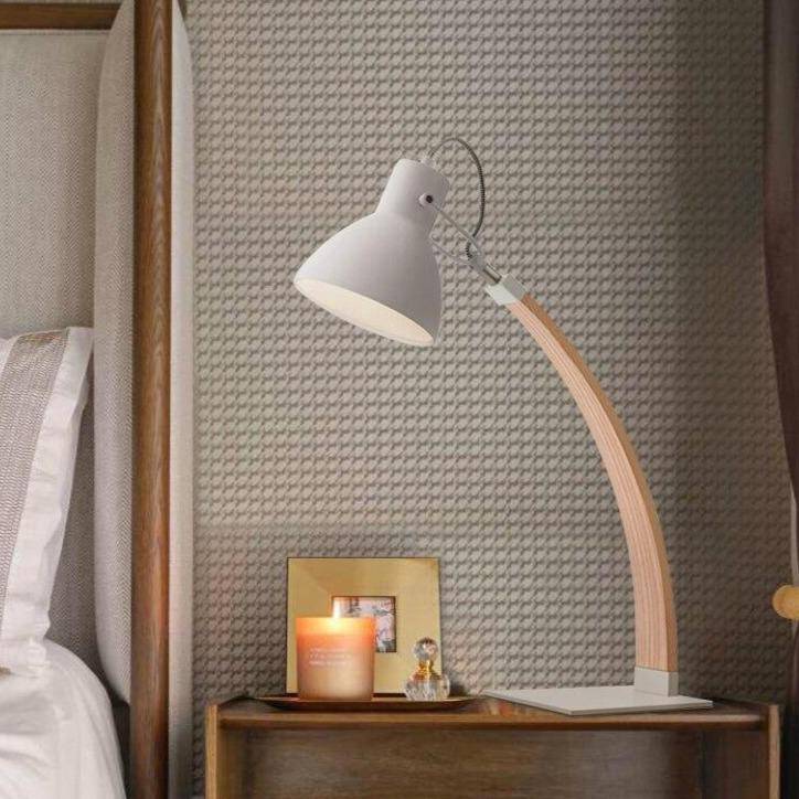 Lampe à poser design LED en bois avec abat-jour en métal Loft