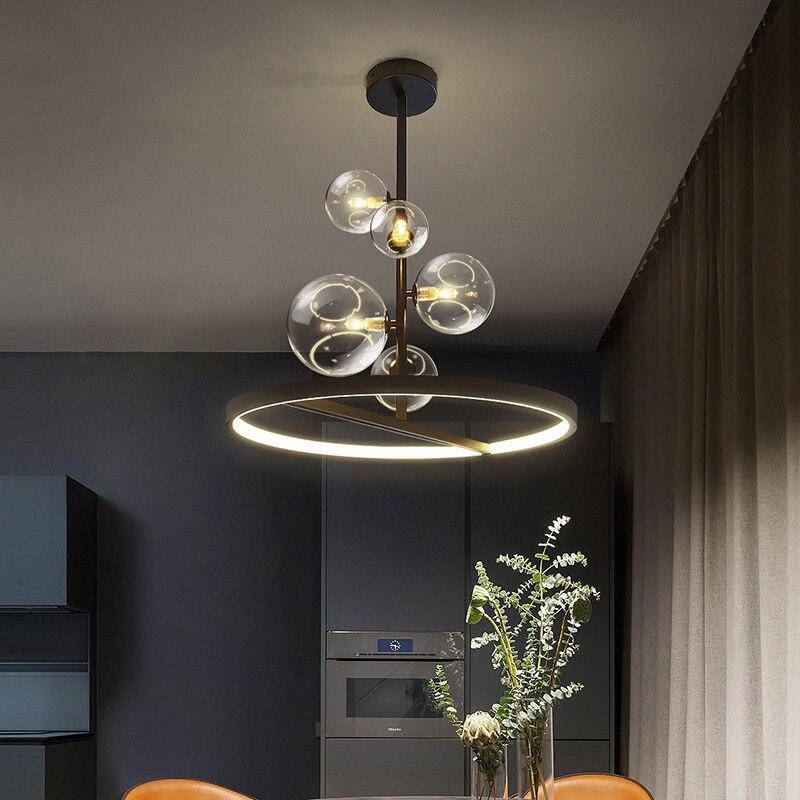 Suspension design à LED avec cercle en métal et boules en verre Light Up