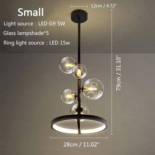 Suspension design à LED avec cercle en métal et boules en verre Light Up - vue 8 sur 8