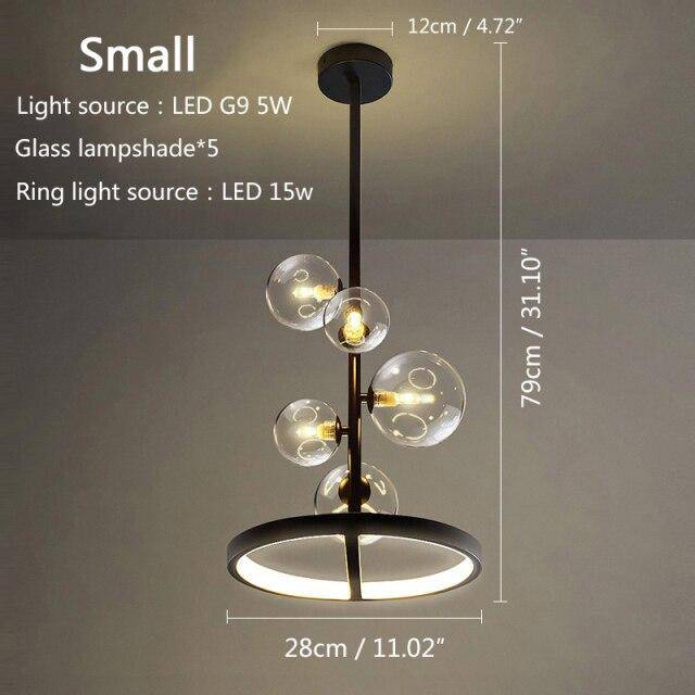 pendant light LED design with metal circle and glass balls Light Up