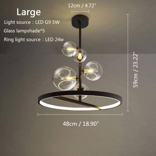 Suspension design à LED avec cercle en métal et boules en verre Light Up