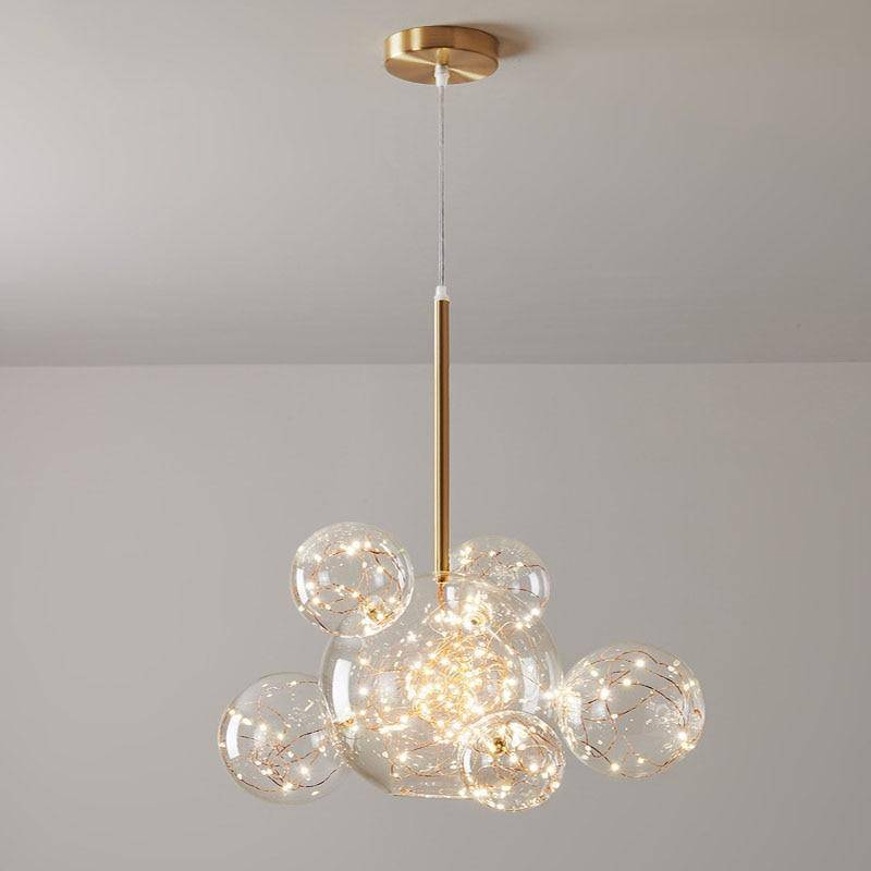 LED gold metal design pendant light with luxury glass balls