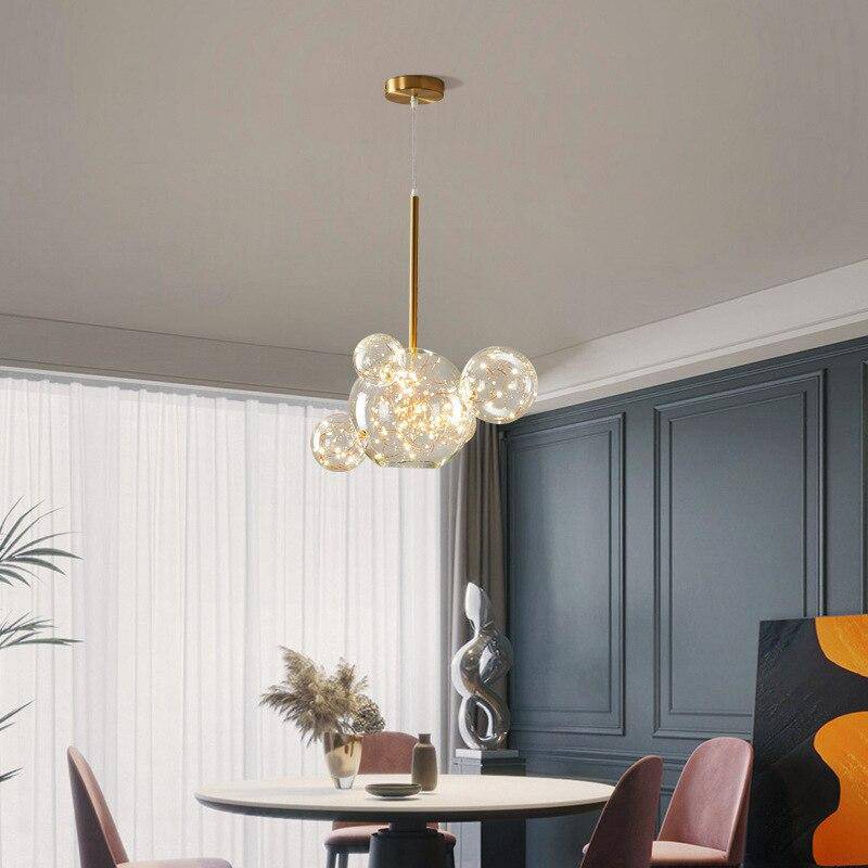 LED gold metal design pendant light with luxury glass balls