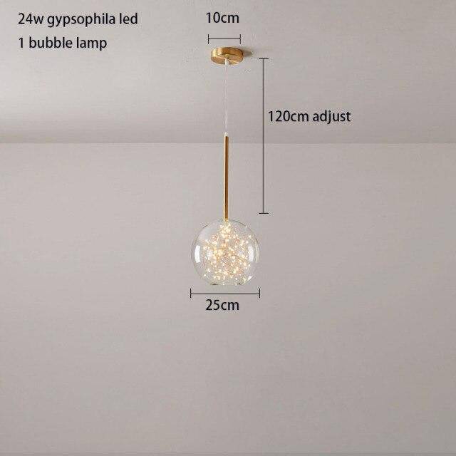 Suspension design à LED en métal doré et boules en verre luxury