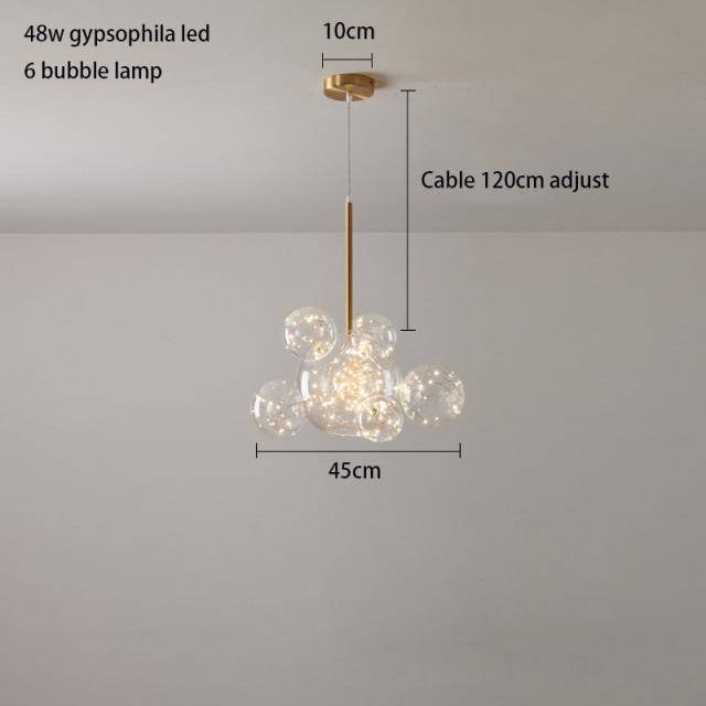 Suspension design à LED en métal doré et boules en verre luxury