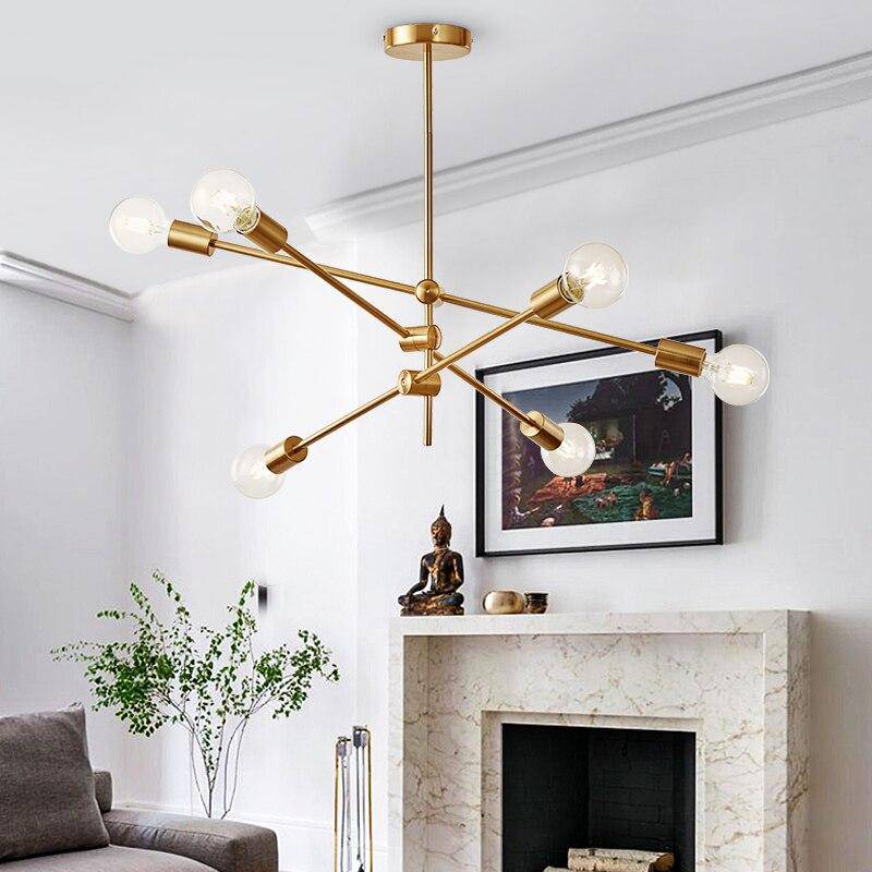 Loft LED design chandelier with gold tubes