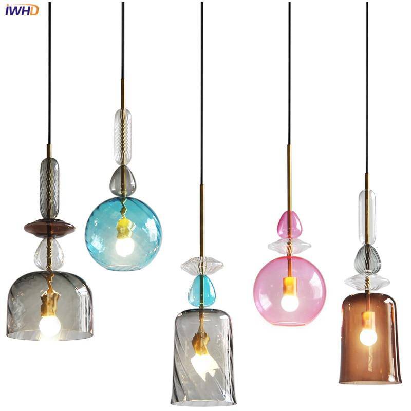 pendant light LED design with lampshade colored glass brushed style Coffee