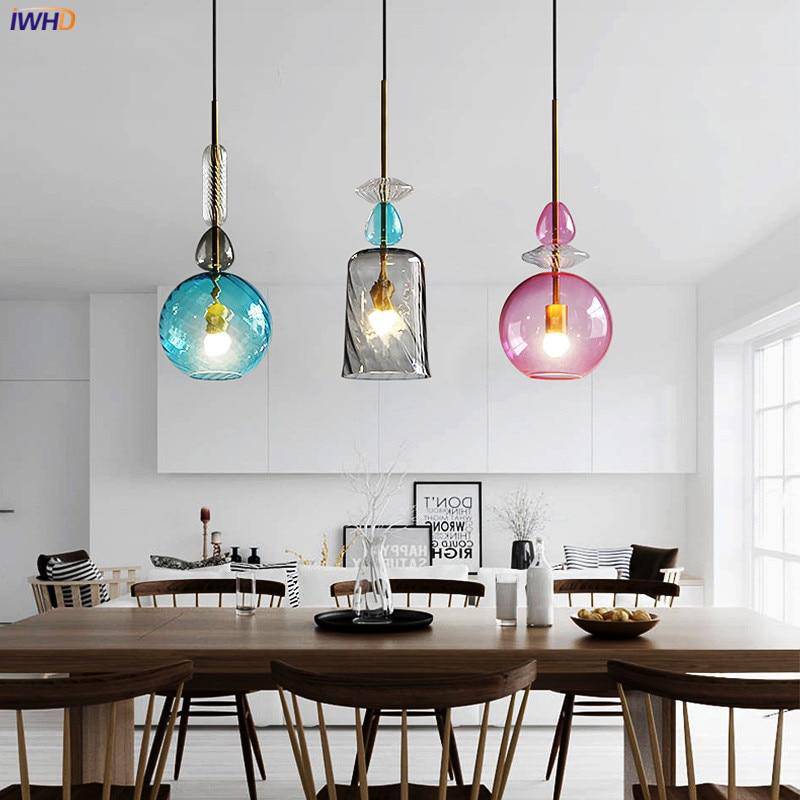 pendant light LED design with lampshade colored glass brushed style Coffee