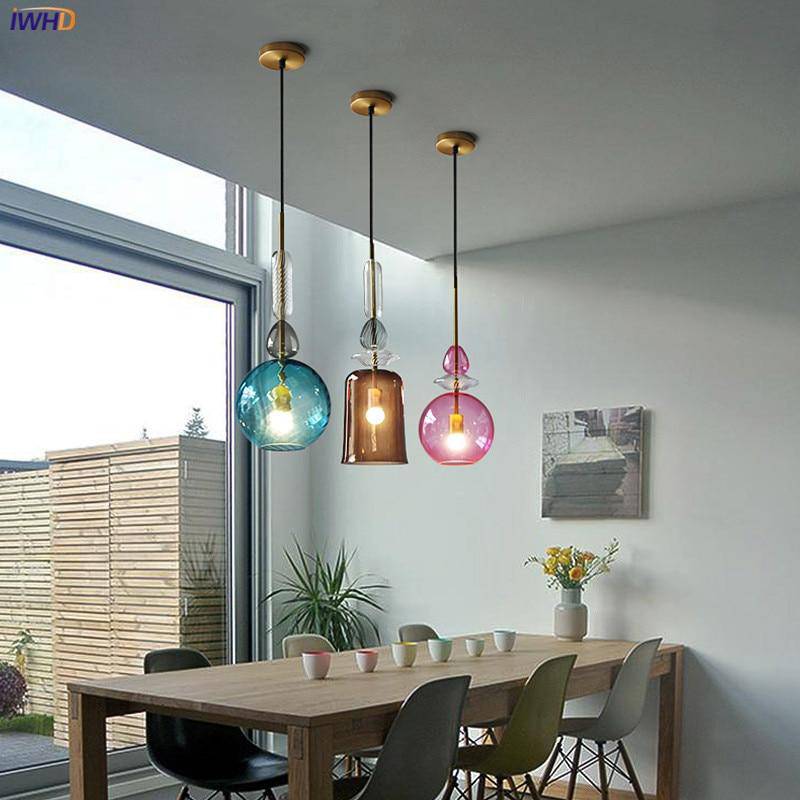 Suspension design à LED avec abat-jour en verre coloré style brossé Coffee