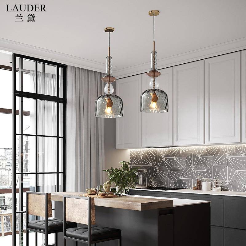 pendant light LED design with lampshade colored glass brushed style Coffee