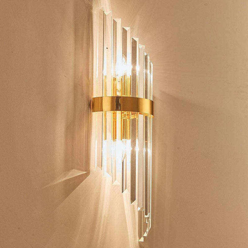 Lámpara de pared design con LED dorado y cascada de cristal Lujo