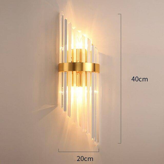 Applique murale design à LED dorée avec verre cristal en cascade Luxury
