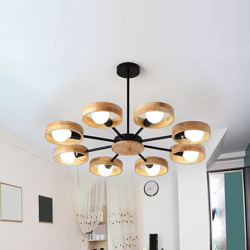 Scandinavian LED chandelier with wooden lamps Rauwl