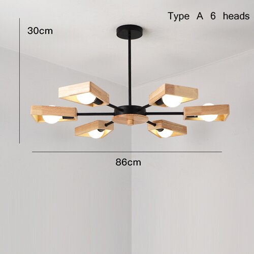 Scandinavian LED chandelier with wooden lamps Rauwl