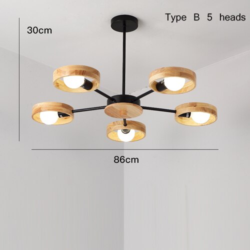 Scandinavian LED chandelier with wooden lamps Rauwl