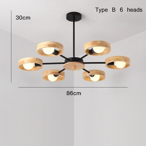 Scandinavian LED chandelier with wooden lamps Rauwl