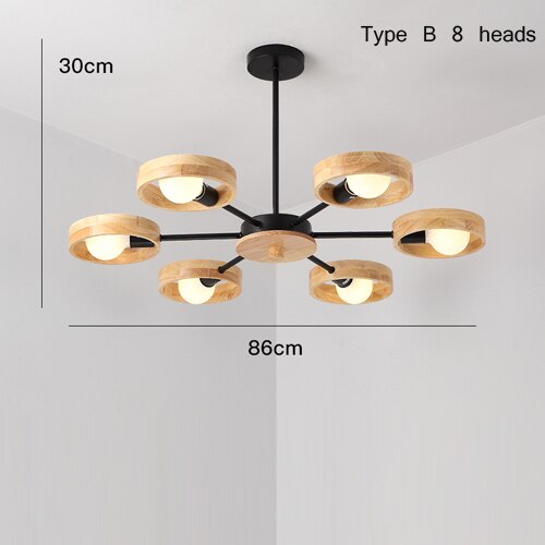 Scandinavian LED chandelier with wooden lamps Rauwl