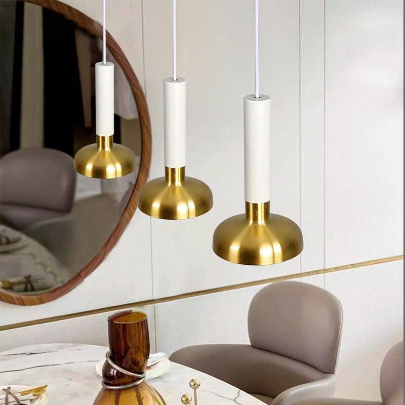 LED design pendant with cylindrical and gold lampshade Luxury