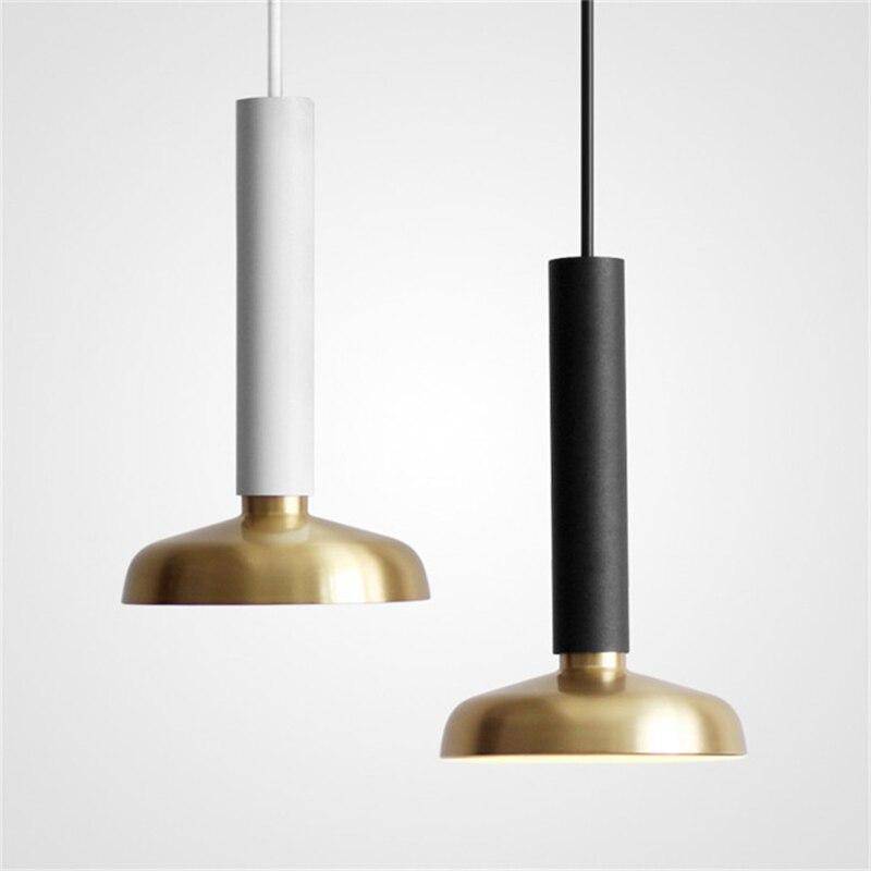 Suspension design à LED cylindre et abat-jour doré Luxury