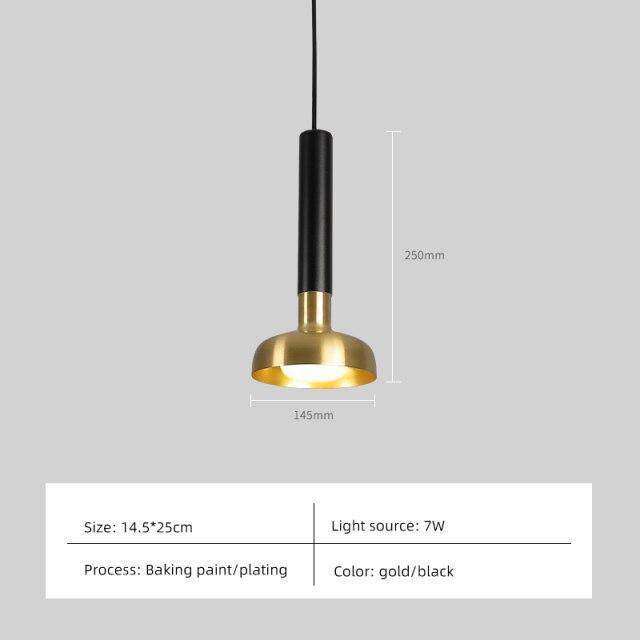 Suspension design à LED cylindre et abat-jour doré Luxury