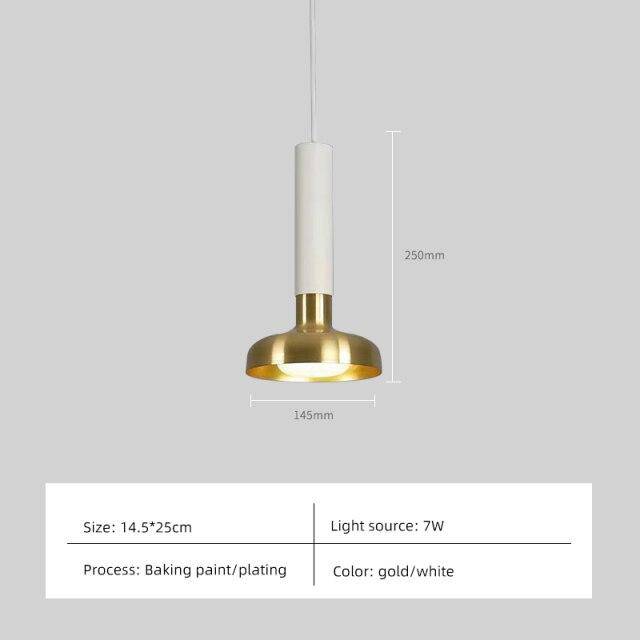 LED design pendant with cylindrical and gold lampshade Luxury