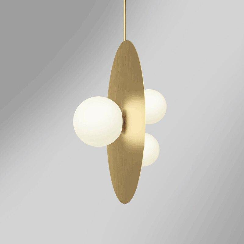 pendant light LED design with gold disc and glass balls Loft