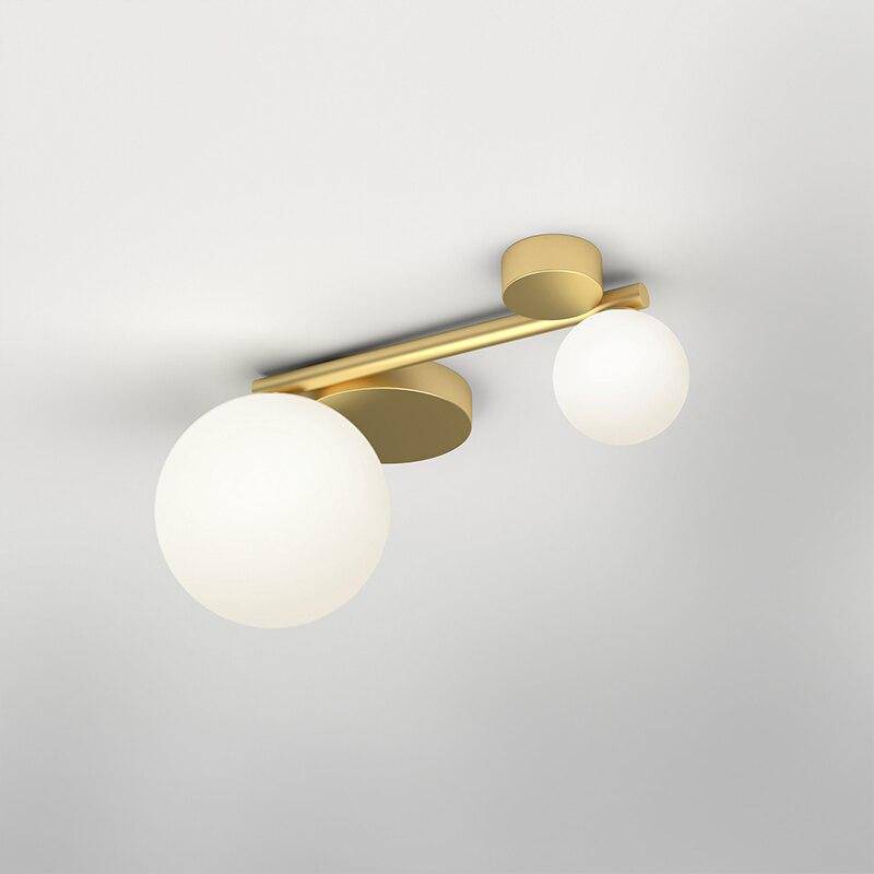 Design ceiling lamp with LEDs in gold metal and glass balls in geometric style