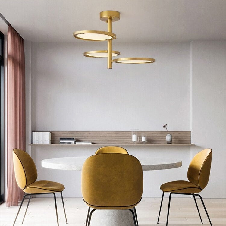 Lustre design en métal doré avec lampe arrondie Skalla - vue 3 sur 8