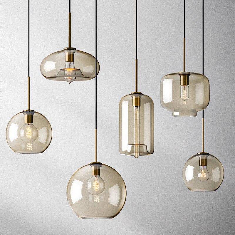 Suspension design à LED en verre ambré style Industriel