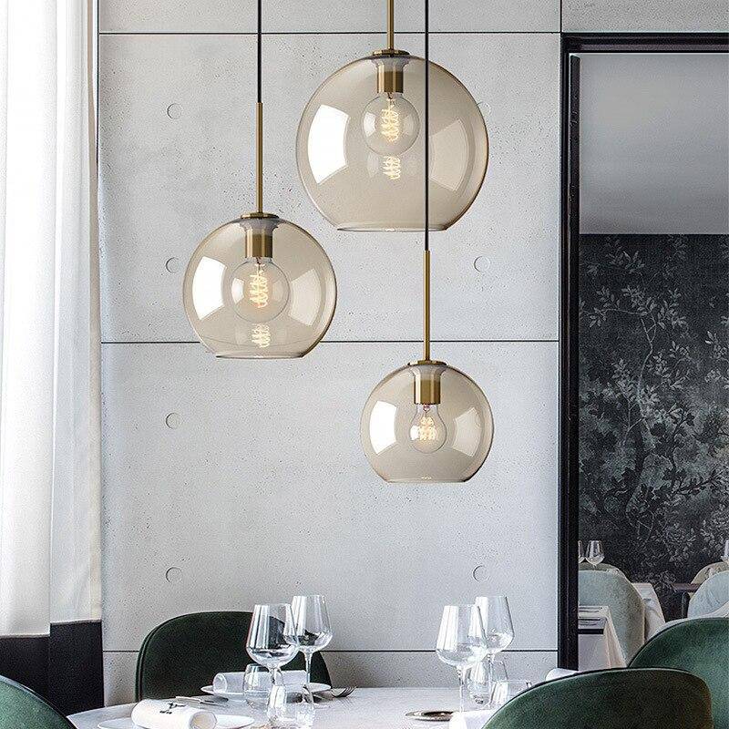 Suspension design à LED en verre ambré style Industriel
