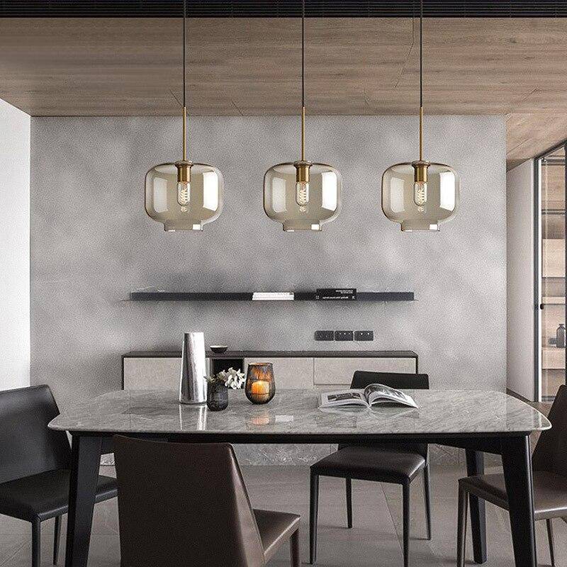 Suspension design à LED en verre ambré style Industriel