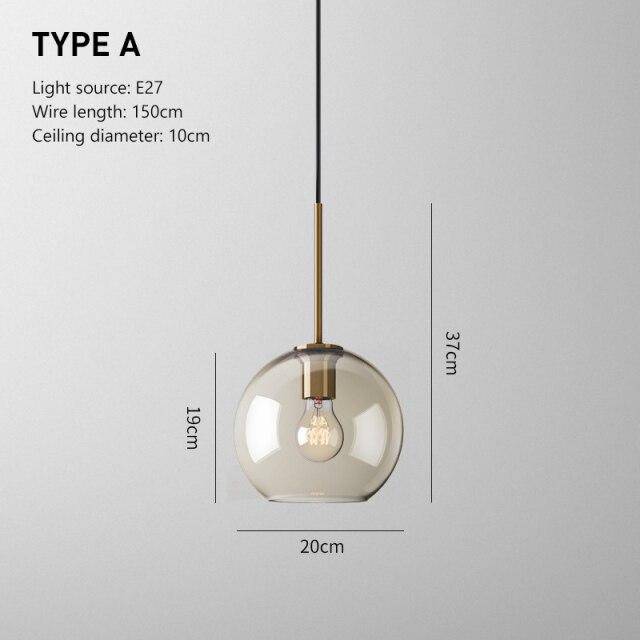 Suspension design à LED en verre ambré style Industriel