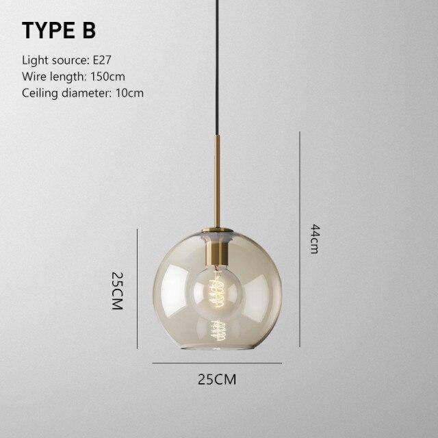 Suspension design à LED en verre ambré style Industriel