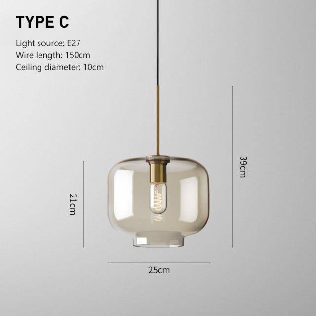 Suspension design à LED en verre ambré style Industriel