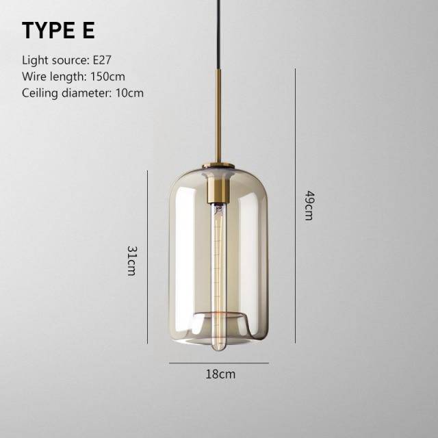 Suspension design à LED en verre ambré style Industriel