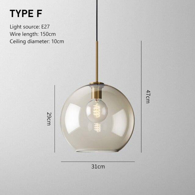 Suspension design à LED en verre ambré style Industriel