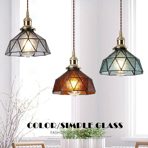 Suspension design à LED avec abat-jour en verre coloré rétro Loft - vue 7 sur 12